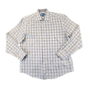 Egara Dress Shirt Gray‎ Plaid Men's XL Button Down Flip Cuff Non Iron Slim Fit